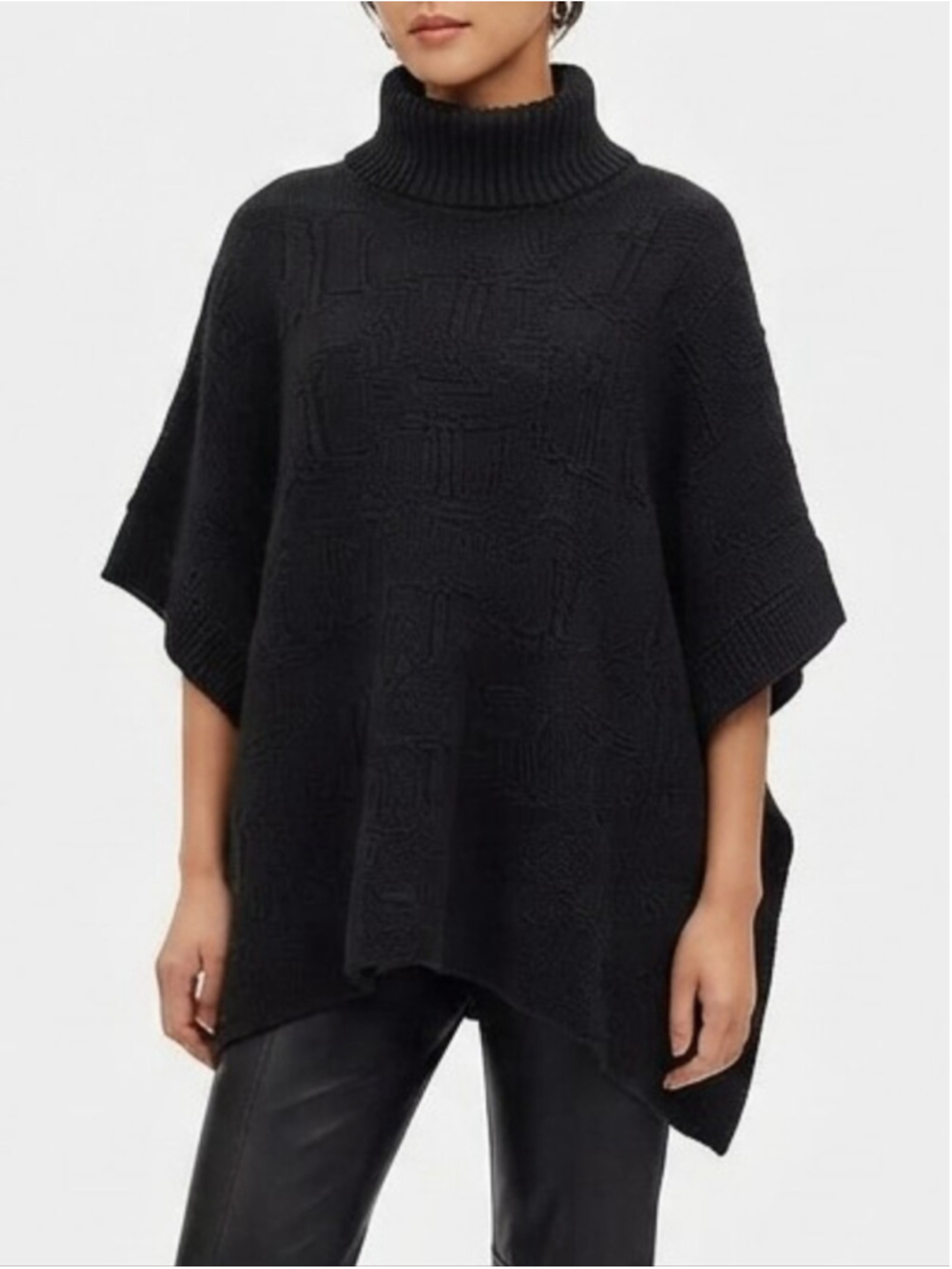 Coach Signature Knit Black Poncho Wool Blend High Neck Sz S Cozy Old Money Prep
